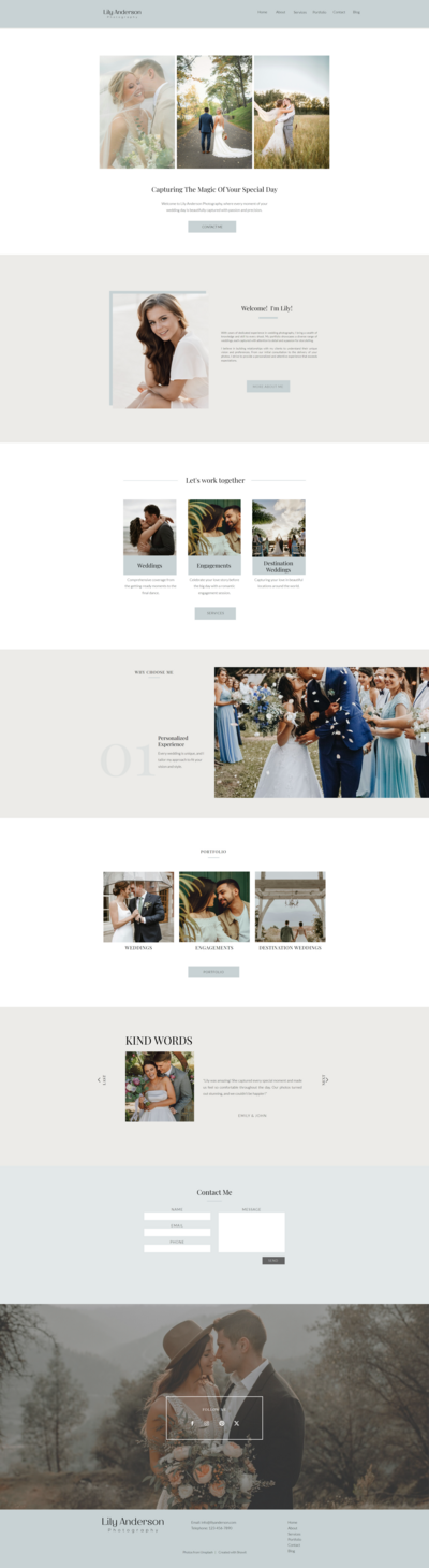 picture of home page of lily anderson showit website template