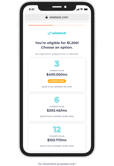 DE Wisetack financing options on iPhone