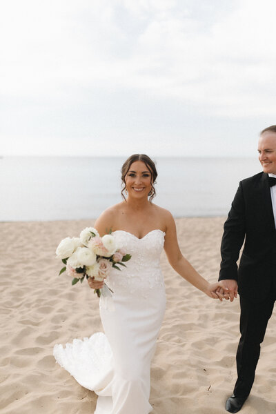 bride and groom beach sunset portrait