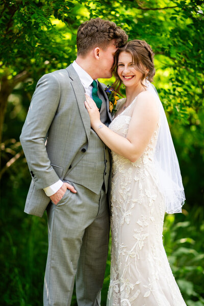 A bride and her father embrace after seeing her wedding dress for the first time at a Shenandoah National Park wedding, photographed by Nathan Sottung Photography, a Virginia wedding photographer.