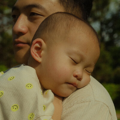 A photo of a father and son photo session.
