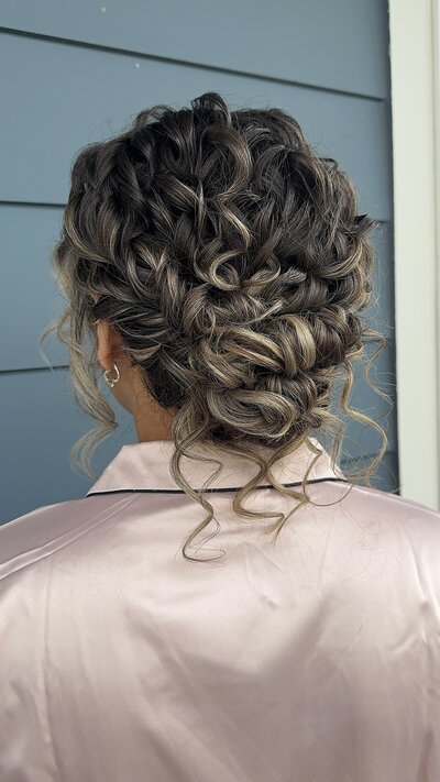 bridal updo naturally curly hair, Nashville bridal hairstylist