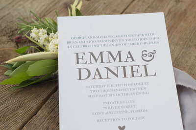 Wedding Invitation with a classic, simple typography design