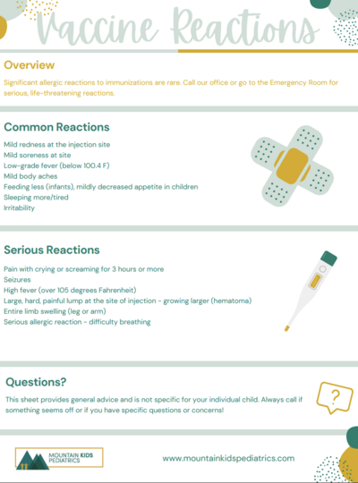 Picture of Printable vaccine reactions Handout PDF