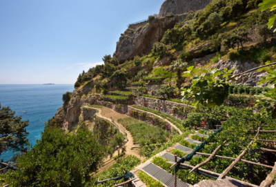 View of the cliffside garden at San Pietro Positano
