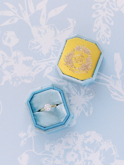 Wedding crest engraved ring box.