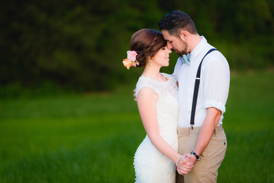 Married couple in the evening light at Sacred Stone wedding venue