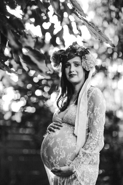 Black and White Portrait of Pregnant Mother