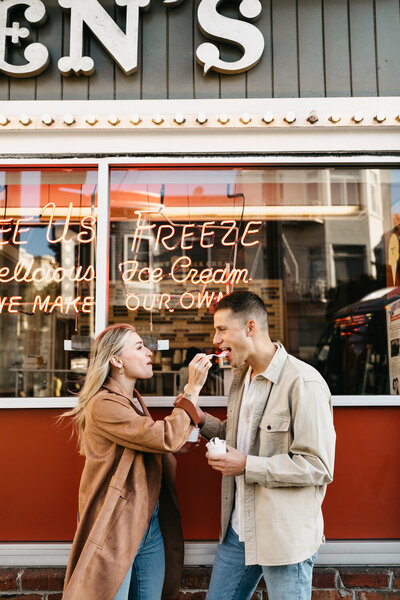 couple eating ice cream at swanson's in san francisco, ca