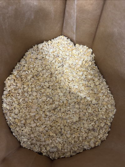 Close up of Oat flakes produced in our food-grade facility, Clarence, Iowa.