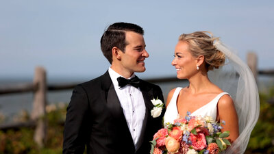 Bride and groom looking at each other at Long island new york