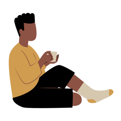 young black man relaxing while holding mug of tea