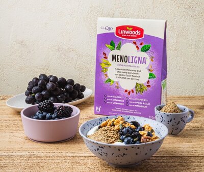 Linwoods Menoligna flax and chia blend – formulated to support hormonal balance and provide lignans, omega-3s and fibre.