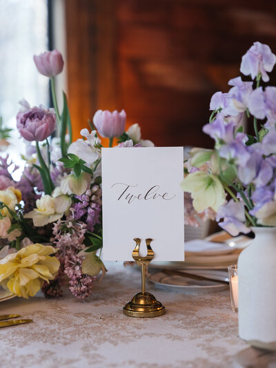 Table number calligraphy for wedding at Cedar Lakes Estate in Hudson Valley, New York