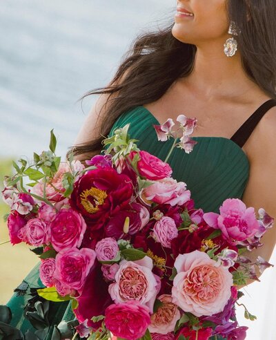 Bride Holding Colorful Floral Bouquet