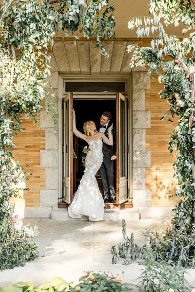 Bride looking up at groom at the Cairnwood  Estate in Philadelphia, PA