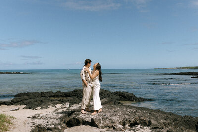 Engagement photos on beach in Kauai