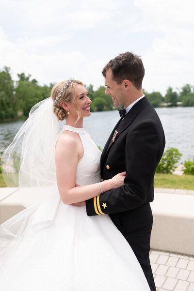 Bride and groom kissing