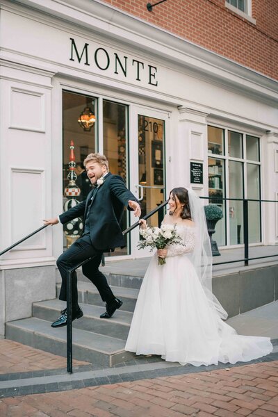 groom and bride playful candid moment captured by dc wedding photographer