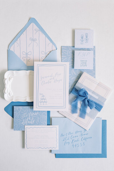 Luxury wedding invitation with textured paper and custom envelope liner