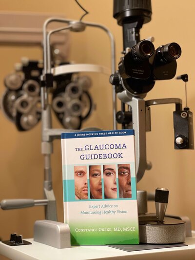 Close-up of a slit lamp eye exam, an essential procedure used by eye doctors to detect and diagnose glaucoma accurately