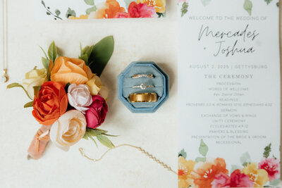 Wedding shoes with wedding rings.