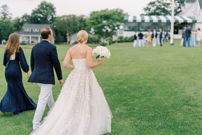 Julia and Alex bride and groom walking away from camera