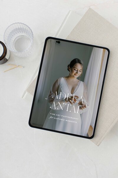 Wedding photographer branding on white iPad