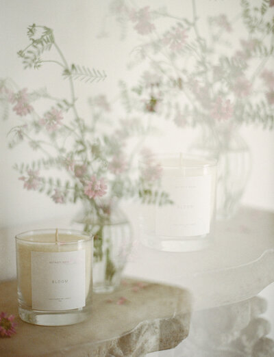 candle company branding, film candle photography, wildflower bouquet, scent interpretation for Detroit Rose Bloom candle