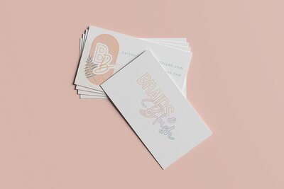 Mockup of Branded business cards for Braids and Blush