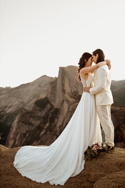 yosemite elopement bride and groom smile at each other