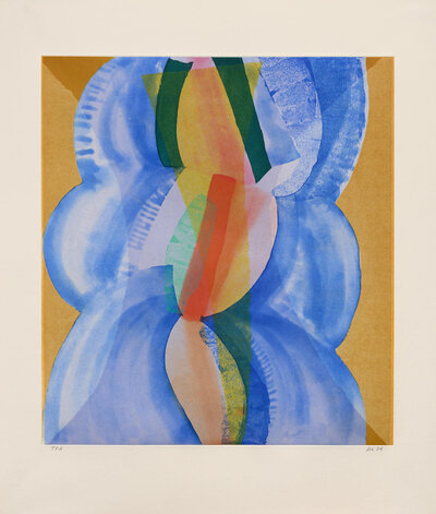 'Eventide' by Anna Kunz – a spit bite, soap ground, sugarlift etching on chine collé, measuring 26 1/2 x 22 1/2 inches.