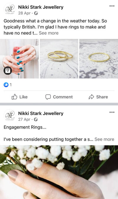 Facebook posts showing some beautiful rings