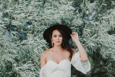 Indie bride photographed  outdoors near Mission Mountains in Montana.