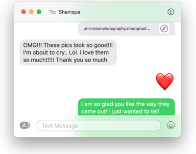 Screen shot of conversation with happy client Shanique