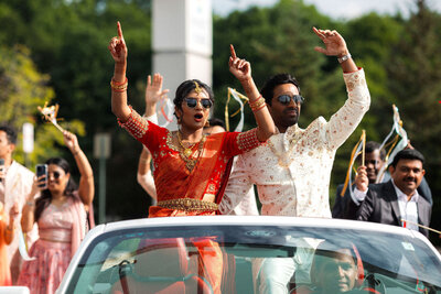 Bride and groom baraat at Suburban Collection Showplace in Novi.