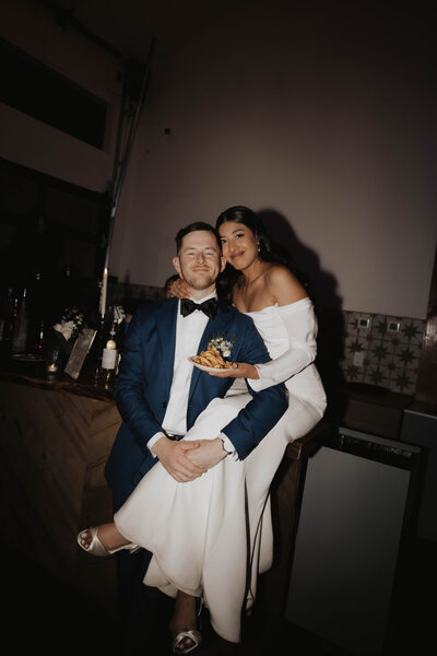 bride and groom portrait at their intimate wedding reception in CO