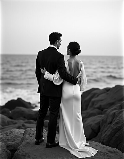 Bride and groom posing