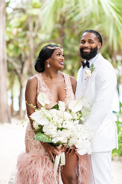 Bride and groom in Tulum, Mexico