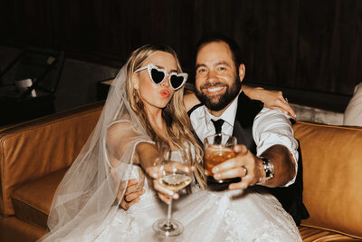 bride and groom heart sunglasses lounge