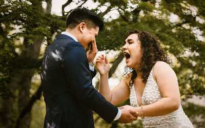 Bride and groom share an emotional first look, captured in our candid Asheville wedding photography style.