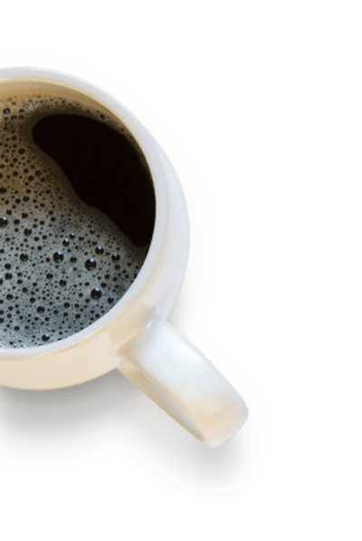 view of white coffee cup from above