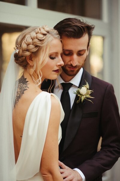 Braided crown hair on Bride
