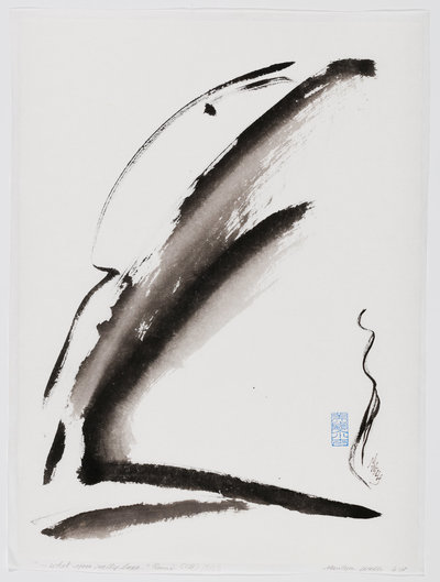 "What You Really Love" By Marilyn Wells, Sumi e, abstract, black, ink wash, on white ground