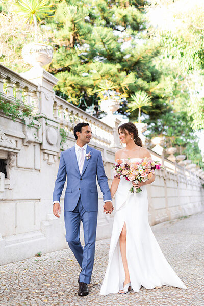 elegant fashion bride in paris with rime arodaky gown