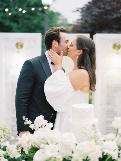 Bride and groom walk up memorial steps at their DC wedding