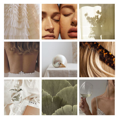 Square grid moodboard, soft feminine aesthetic