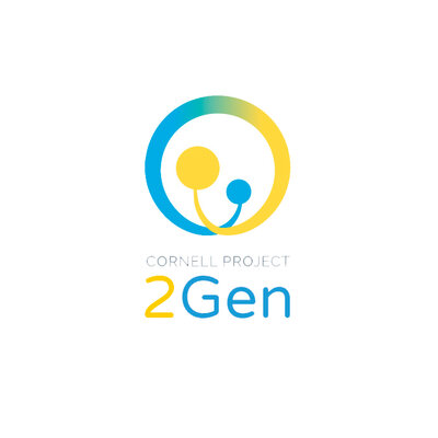 Logo design for Cornell Project 2Gen, representing family-focused intergenerational initiatives with bold, geometric design and vibrant colors