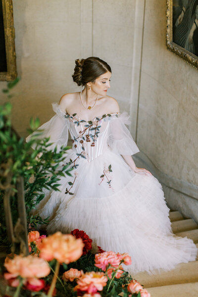 Bride and groom pose for a destination wedding photo in Lake Como Italy