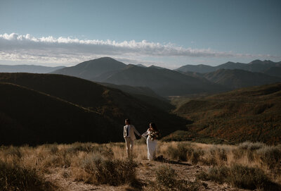 Bride and Groom mountain top sunrise elopement. 